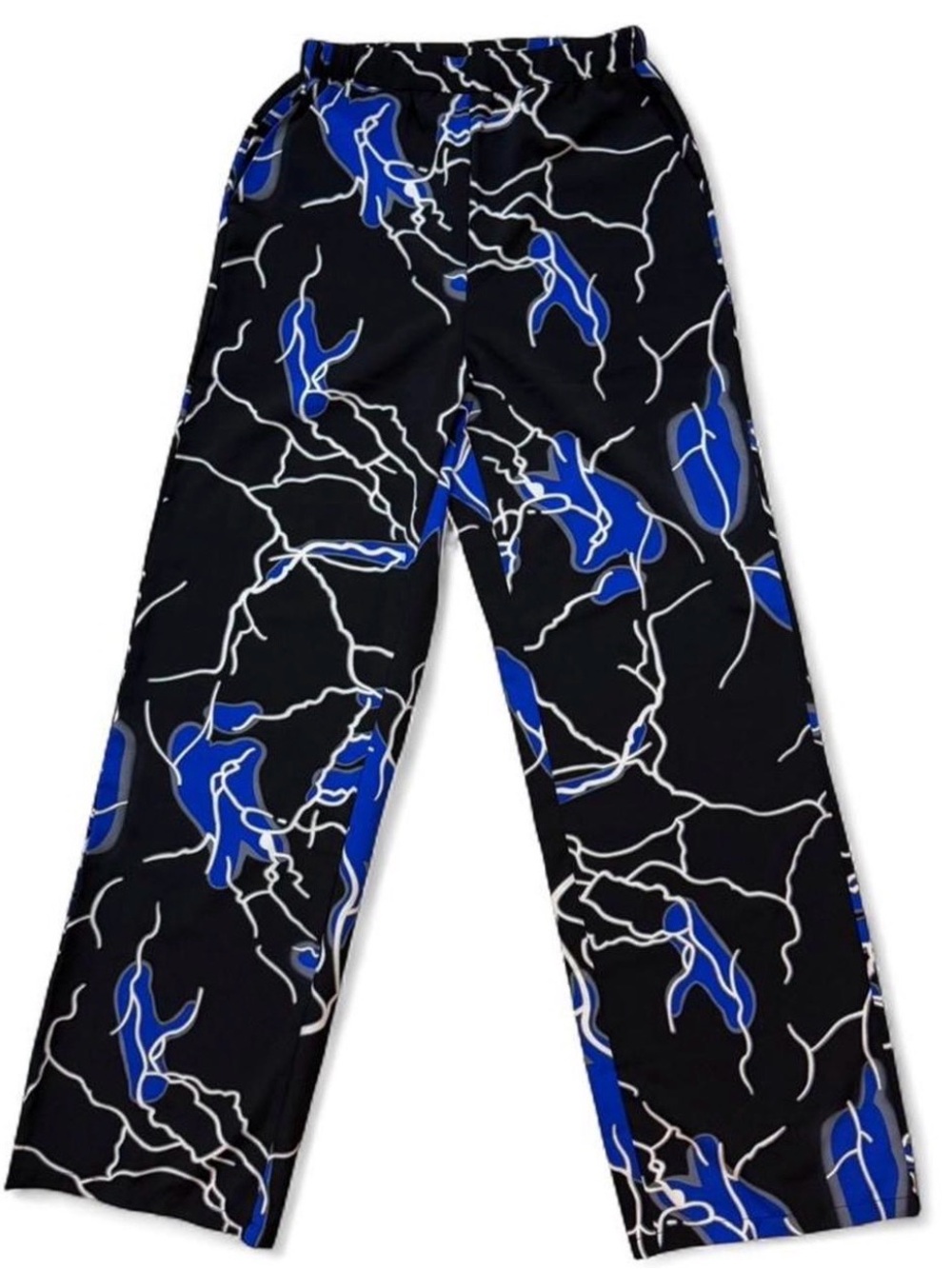 Black & Blue Lightning Bolt Wide Leg Pants